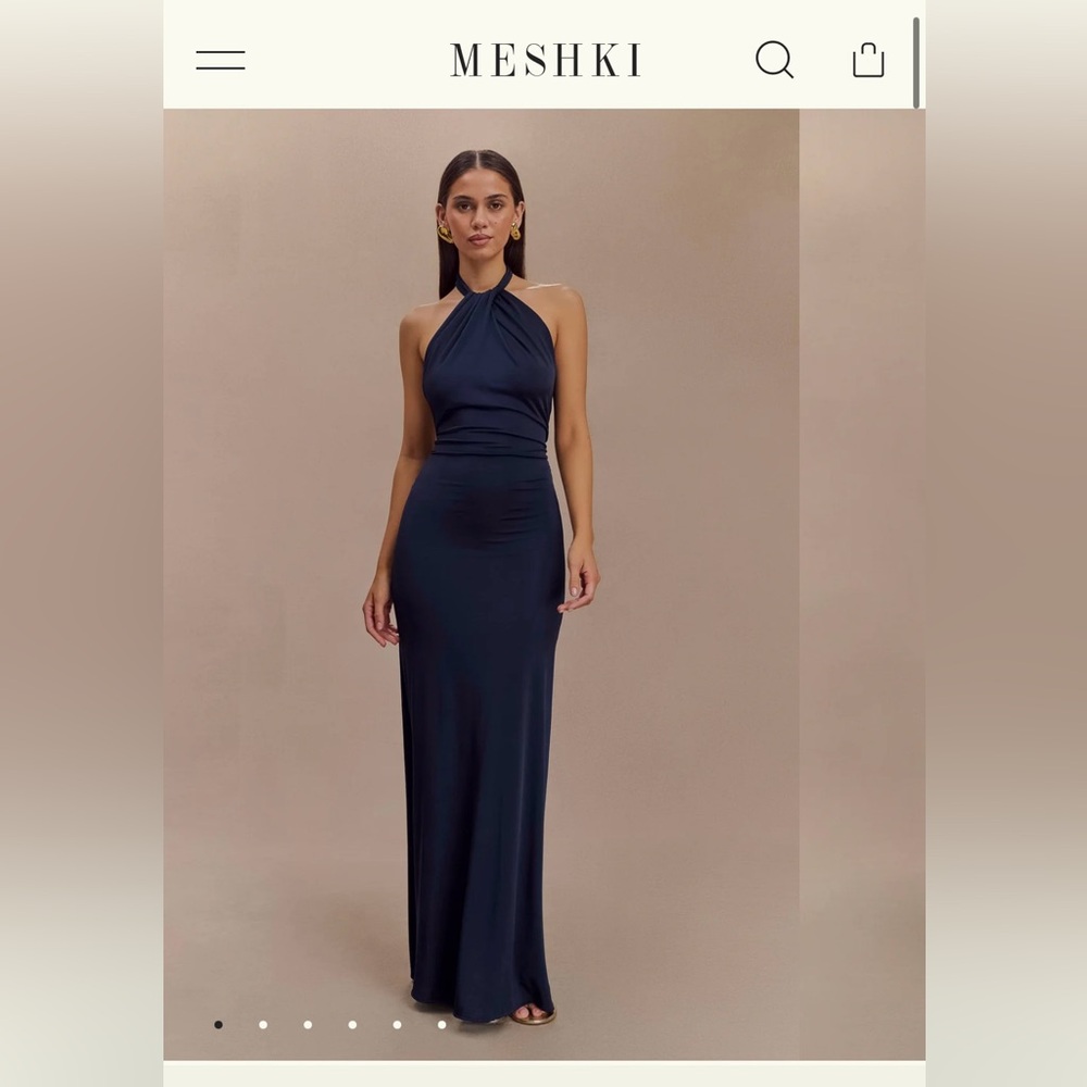 MESHKI Elyna Slinky Halter Maxi Dress - Navy XS